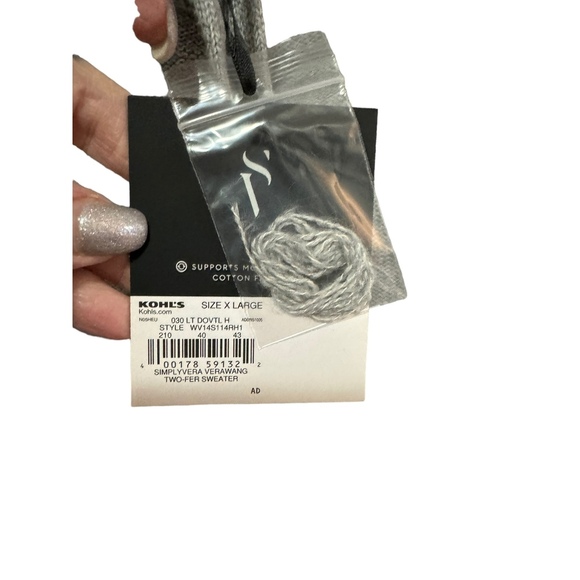 Simply Vera Wang - NWT - Two-Fer,  Gray, Cowl drawstring Neck Sweater - Size XL - Picture 3 of 4